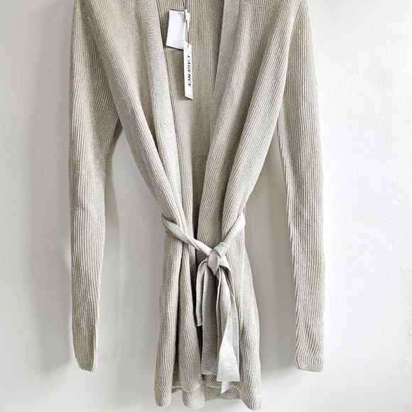 New L’AGENCE Rhea Tie Knit Long Line Metallic Gold Cardigan NWT Size Large - Picture 11 of 15